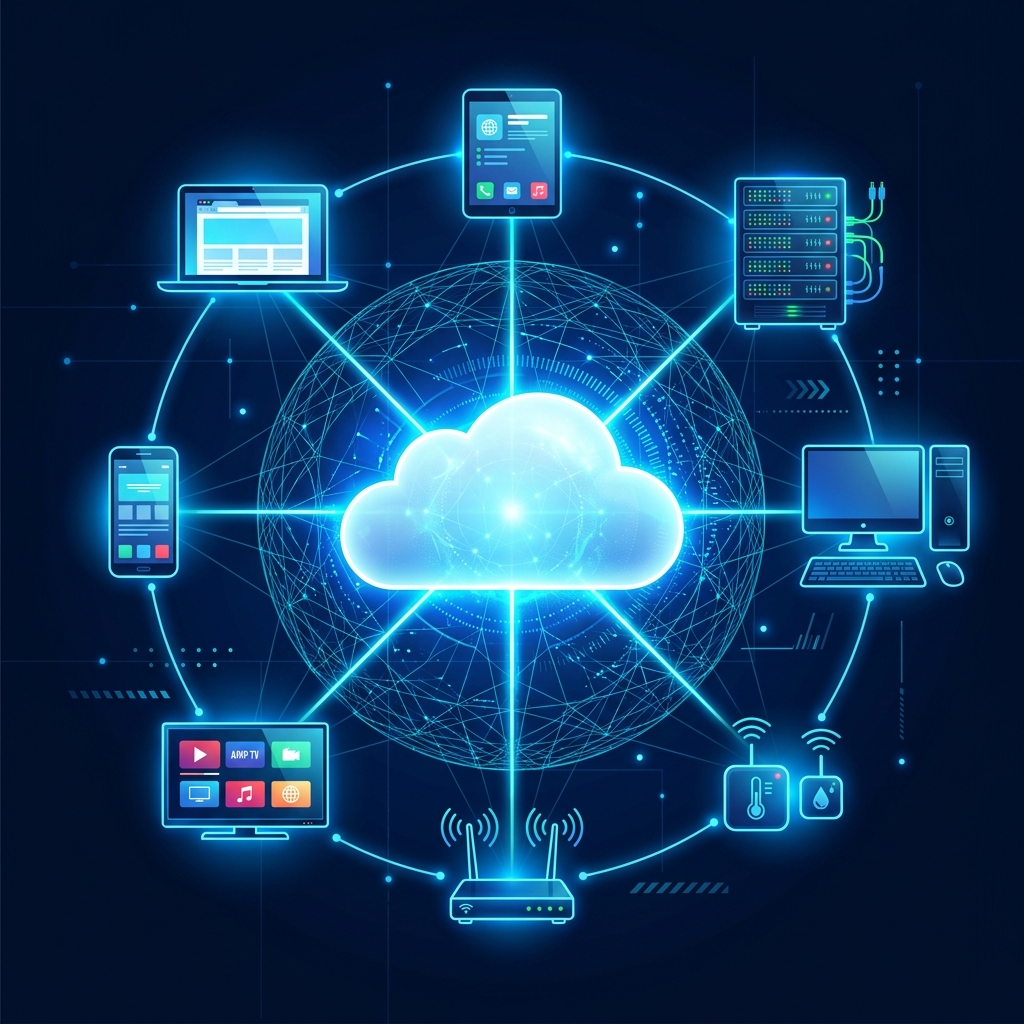Ilustrasi Internet menghubungkan perangkat global